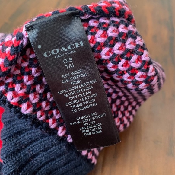 Coach pink, red and navy blue blanket scarf wrap and beanie hat - Picture 5 of 5